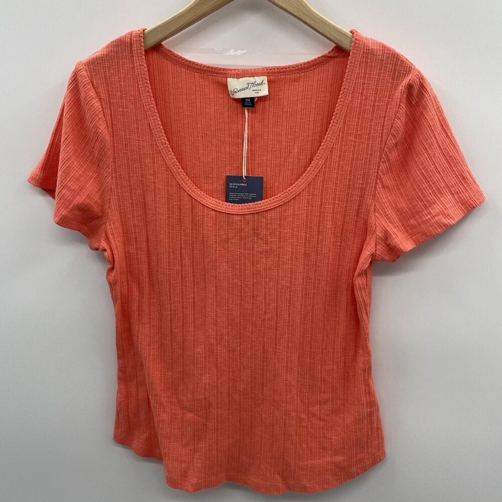 Universal Thread Womens XXL Ribbed Scoop Short Sleeve T-Shirt in Orange 2547